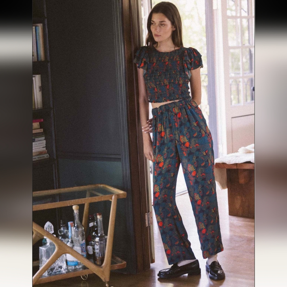 Trovata Teal Plume Cerise Top And Pant Set